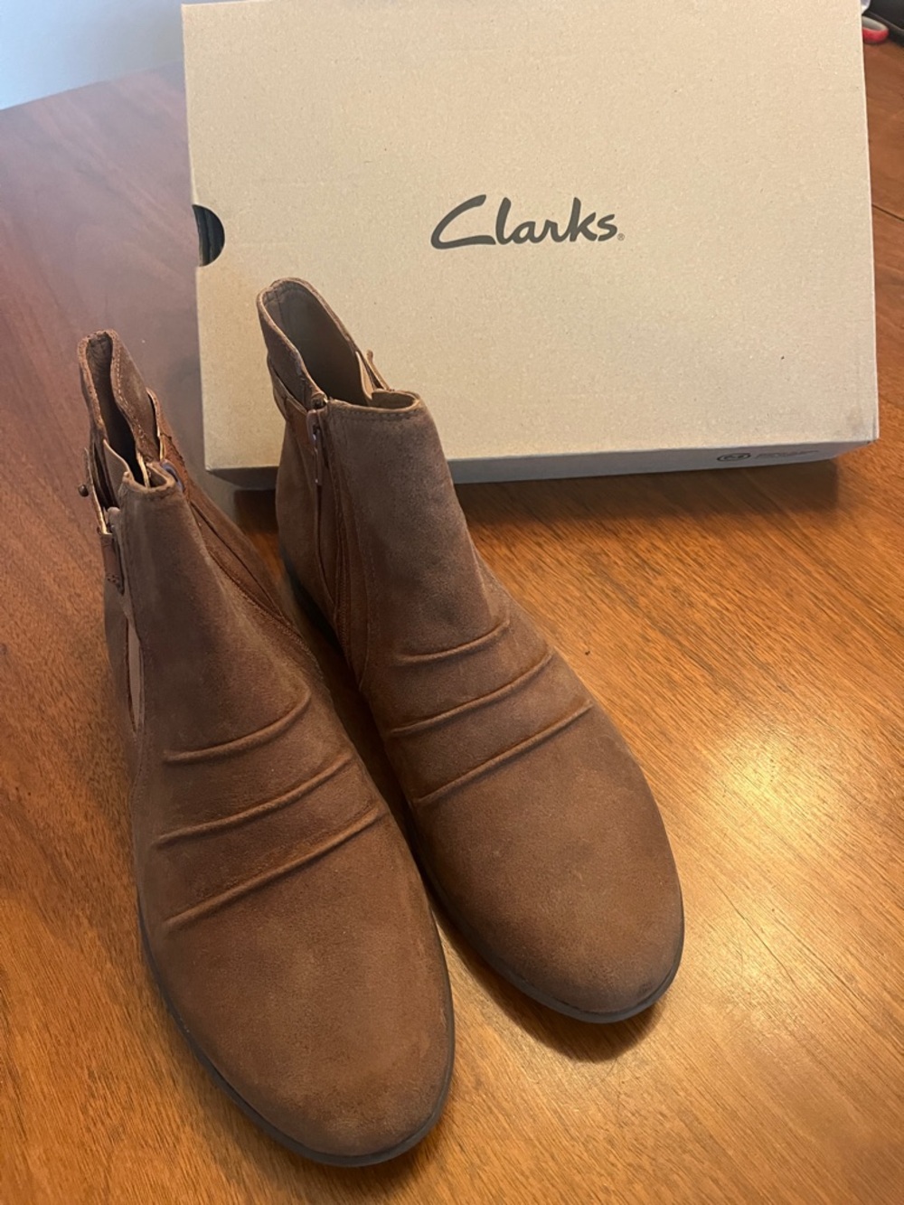 Clarks Brown Suede Ankle Booties with Side Zip